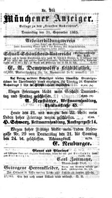 Münchener Anzeiger (Münchner neueste Nachrichten) Donnerstag 21. September 1865