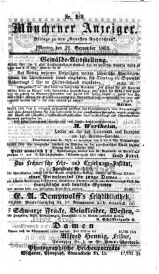 Münchener Anzeiger (Münchner neueste Nachrichten) Montag 25. September 1865