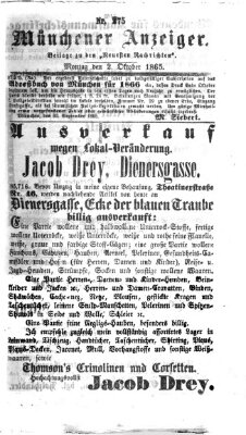 Münchener Anzeiger (Münchner neueste Nachrichten) Montag 2. Oktober 1865