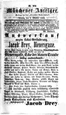 Münchener Anzeiger (Münchner neueste Nachrichten) Montag 9. Oktober 1865