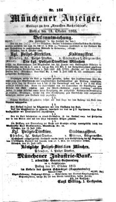 Münchener Anzeiger (Münchner neueste Nachrichten) Freitag 13. Oktober 1865