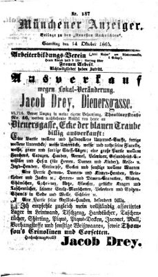 Münchener Anzeiger (Münchner neueste Nachrichten) Samstag 14. Oktober 1865