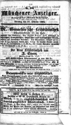 Münchener Anzeiger (Münchner neueste Nachrichten) Dienstag 31. Oktober 1865