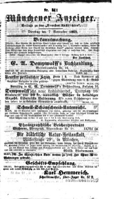 Münchener Anzeiger (Münchner neueste Nachrichten) Dienstag 7. November 1865