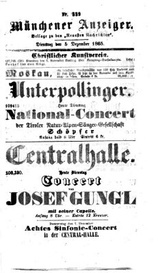 Münchener Anzeiger (Münchner neueste Nachrichten) Dienstag 5. Dezember 1865