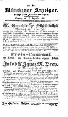 Münchener Anzeiger (Münchner neueste Nachrichten) Sonntag 10. Dezember 1865