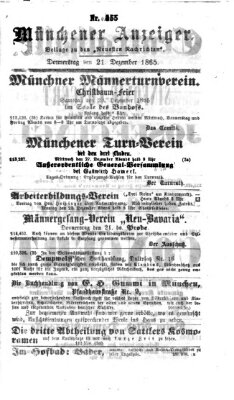 Münchener Anzeiger (Münchner neueste Nachrichten) Donnerstag 21. Dezember 1865