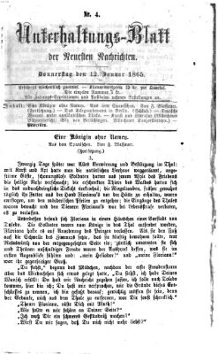 Neueste Nachrichten aus dem Gebiete der Politik. Unterhaltungs-Blatt der Neuesten Nachrichten (Münchner neueste Nachrichten) Donnerstag 12. Januar 1865