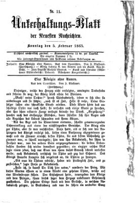 Neueste Nachrichten aus dem Gebiete der Politik. Unterhaltungs-Blatt der Neuesten Nachrichten (Münchner neueste Nachrichten) Sonntag 5. Februar 1865