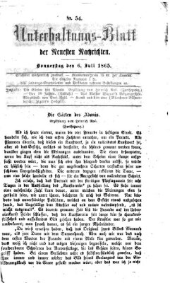 Neueste Nachrichten aus dem Gebiete der Politik. Unterhaltungs-Blatt der Neuesten Nachrichten (Münchner neueste Nachrichten) Donnerstag 6. Juli 1865