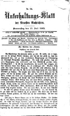 Neueste Nachrichten aus dem Gebiete der Politik. Unterhaltungs-Blatt der Neuesten Nachrichten (Münchner neueste Nachrichten) Donnerstag 13. Juli 1865