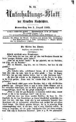 Neueste Nachrichten aus dem Gebiete der Politik. Unterhaltungs-Blatt der Neuesten Nachrichten (Münchner neueste Nachrichten) Donnerstag 3. August 1865