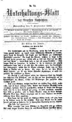 Neueste Nachrichten aus dem Gebiete der Politik. Unterhaltungs-Blatt der Neuesten Nachrichten (Münchner neueste Nachrichten) Donnerstag 7. September 1865