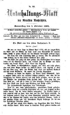 Neueste Nachrichten aus dem Gebiete der Politik. Unterhaltungs-Blatt der Neuesten Nachrichten (Münchner neueste Nachrichten) Donnerstag 5. Oktober 1865