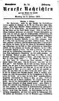 Neueste Nachrichten aus dem Gebiete der Politik (Münchner neueste Nachrichten) Samstag 3. Februar 1866