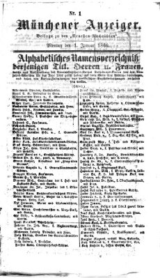 Münchener Anzeiger (Münchner neueste Nachrichten) Montag 1. Januar 1866