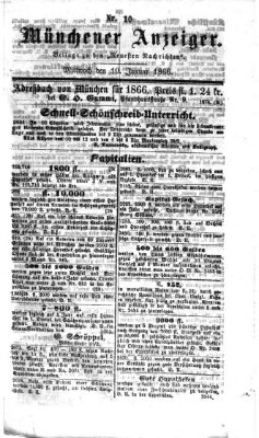 Münchener Anzeiger (Münchner neueste Nachrichten) Mittwoch 10. Januar 1866