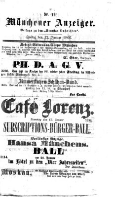 Münchener Anzeiger (Münchner neueste Nachrichten) Freitag 12. Januar 1866