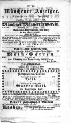 Münchener Anzeiger (Münchner neueste Nachrichten) Dienstag 16. Januar 1866