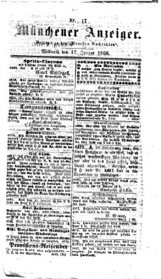 Münchener Anzeiger (Münchner neueste Nachrichten) Mittwoch 17. Januar 1866