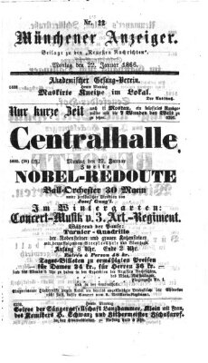 Münchener Anzeiger (Münchner neueste Nachrichten) Montag 22. Januar 1866