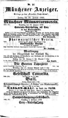 Münchener Anzeiger (Münchner neueste Nachrichten) Freitag 26. Januar 1866