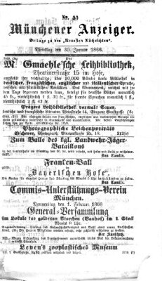 Münchener Anzeiger (Münchner neueste Nachrichten) Dienstag 30. Januar 1866