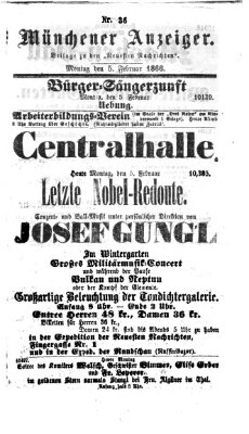 Münchener Anzeiger (Münchner neueste Nachrichten) Montag 5. Februar 1866