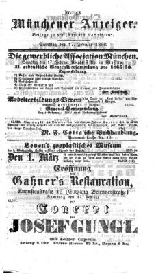 Münchener Anzeiger (Münchner neueste Nachrichten) Samstag 17. Februar 1866