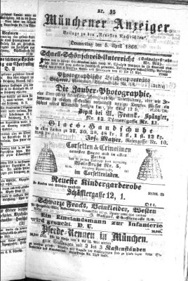 Münchener Anzeiger (Münchner neueste Nachrichten) Donnerstag 5. April 1866