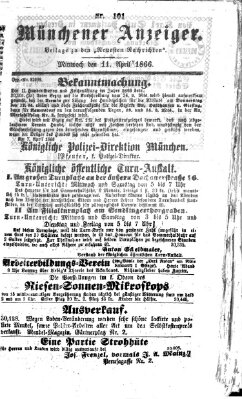 Münchener Anzeiger (Münchner neueste Nachrichten) Mittwoch 11. April 1866