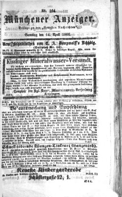 Münchener Anzeiger (Münchner neueste Nachrichten) Samstag 14. April 1866