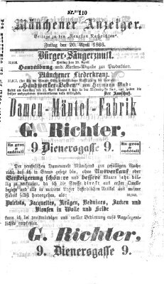 Münchener Anzeiger (Münchner neueste Nachrichten) Freitag 20. April 1866