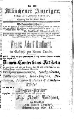 Münchener Anzeiger (Münchner neueste Nachrichten) Samstag 28. April 1866