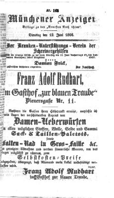 Münchener Anzeiger (Münchner neueste Nachrichten) Dienstag 12. Juni 1866