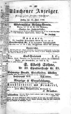 Münchener Anzeiger (Münchner neueste Nachrichten) Freitag 15. Juni 1866