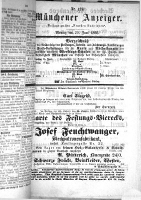 Münchener Anzeiger (Münchner neueste Nachrichten) Montag 25. Juni 1866