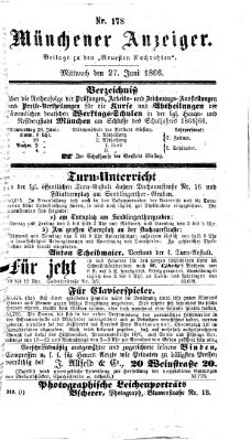 Münchener Anzeiger (Münchner neueste Nachrichten) Mittwoch 27. Juni 1866