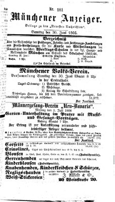 Münchener Anzeiger (Münchner neueste Nachrichten) Samstag 30. Juni 1866