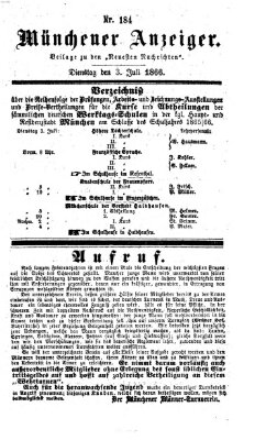 Münchener Anzeiger (Münchner neueste Nachrichten) Dienstag 3. Juli 1866