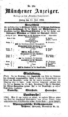 Münchener Anzeiger (Münchner neueste Nachrichten) Freitag 13. Juli 1866