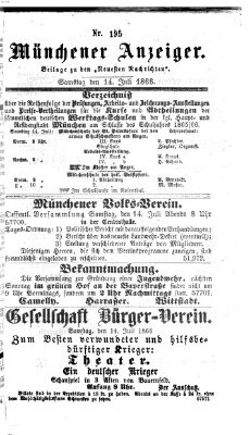 Münchener Anzeiger (Münchner neueste Nachrichten) Samstag 14. Juli 1866