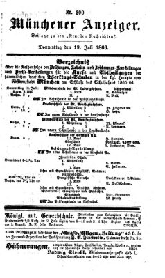 Münchener Anzeiger (Münchner neueste Nachrichten) Donnerstag 19. Juli 1866