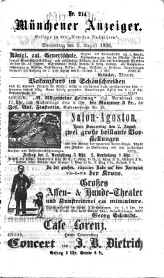 Münchener Anzeiger (Münchner neueste Nachrichten) Donnerstag 2. August 1866