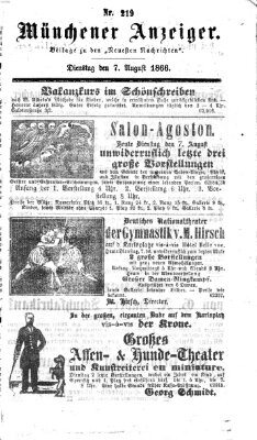 Münchener Anzeiger (Münchner neueste Nachrichten) Dienstag 7. August 1866