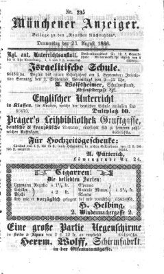 Münchener Anzeiger (Münchner neueste Nachrichten) Donnerstag 23. August 1866