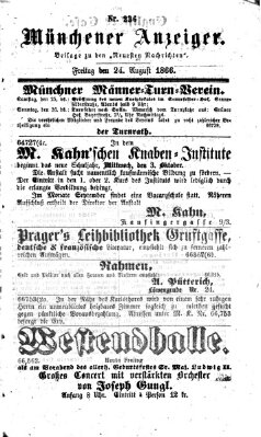 Münchener Anzeiger (Münchner neueste Nachrichten) Freitag 24. August 1866