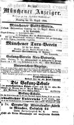 Münchener Anzeiger (Münchner neueste Nachrichten) Samstag 25. August 1866