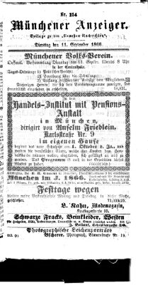 Münchener Anzeiger (Münchner neueste Nachrichten) Dienstag 11. September 1866