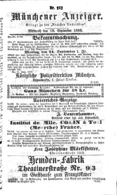 Münchener Anzeiger (Münchner neueste Nachrichten) Mittwoch 19. September 1866